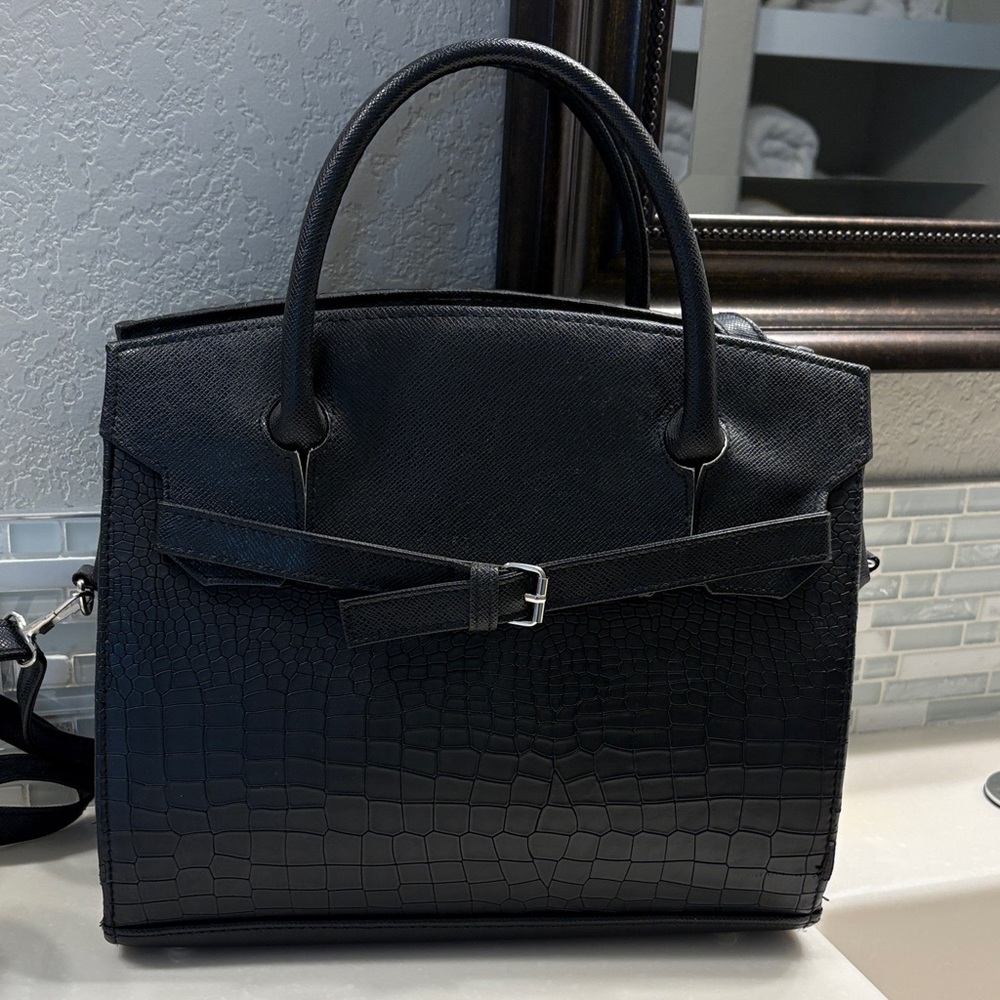 Black Croc-Embossed Leather Purse